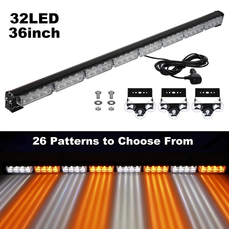 ASPL 36" 32LED Traffic Advisor Light Bar Warning Emergency Strobe Light Bar Directional Flashing Emergency Caution Lighting Led Safety Lights with 16 ft Straight Cord (Amber/White) - Image 2